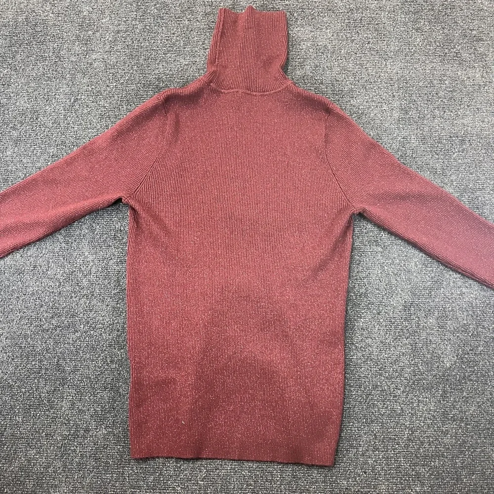 Lauren Ralph‎ Lauren Sweater Womens Medium Red Turtleneck Metallic Knit Pullover